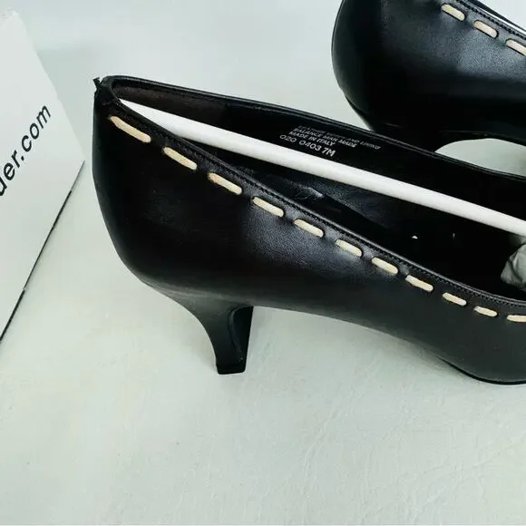 Eddie Bauer Pumps Heels‎ Dark Brown Leather Squared Toe Slip On Shoes Size 7M - Picture 7 of 12